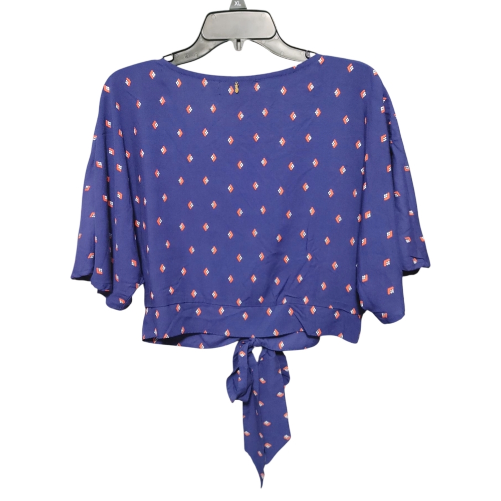 Beachgold Navy Diamond Pattern Tie Front Button Crop Top Womens Size Large  L - Picture 3 of 9